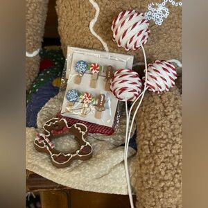 Festive Gingerbread Holiday Ornament Set with Red and White Accents